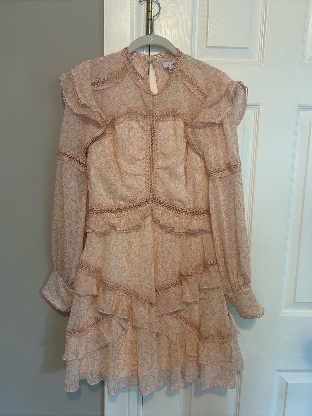 Vici Blush Pink Lace Long Sleeve Ruffle Dress